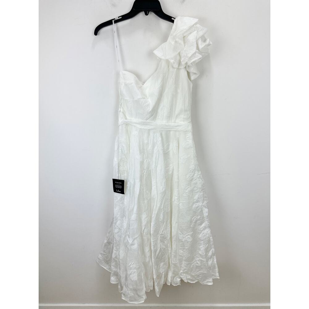 Lulus Sweet Definition White Burnout Ruffled One-Shoulder Midi Dress Large NWT - Picture 6 of 14